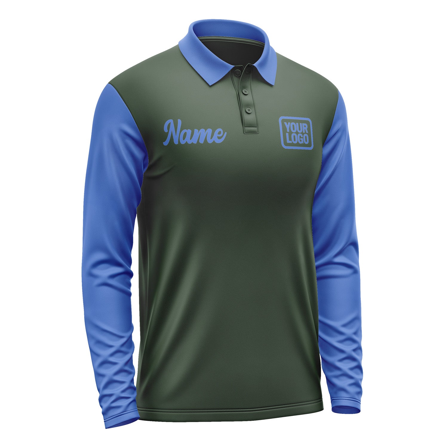 Custom Dark Green Sky Blue Long Sleeve Polo Shirt Pl060909B109