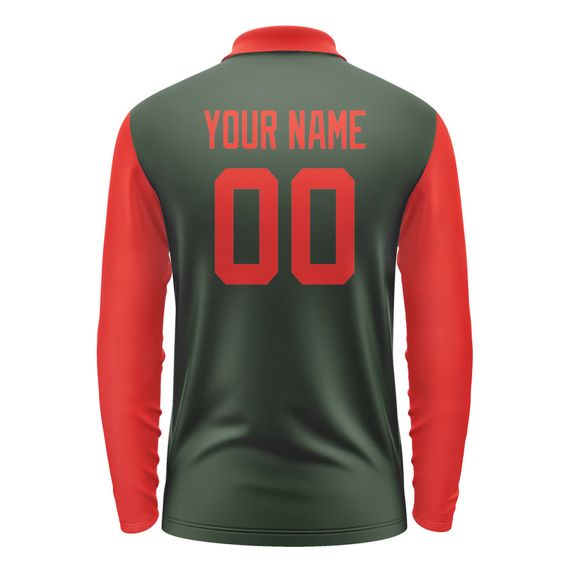 Custom Dark Green Orange Red Long Sleeve Polo Shirt Pl061212B112