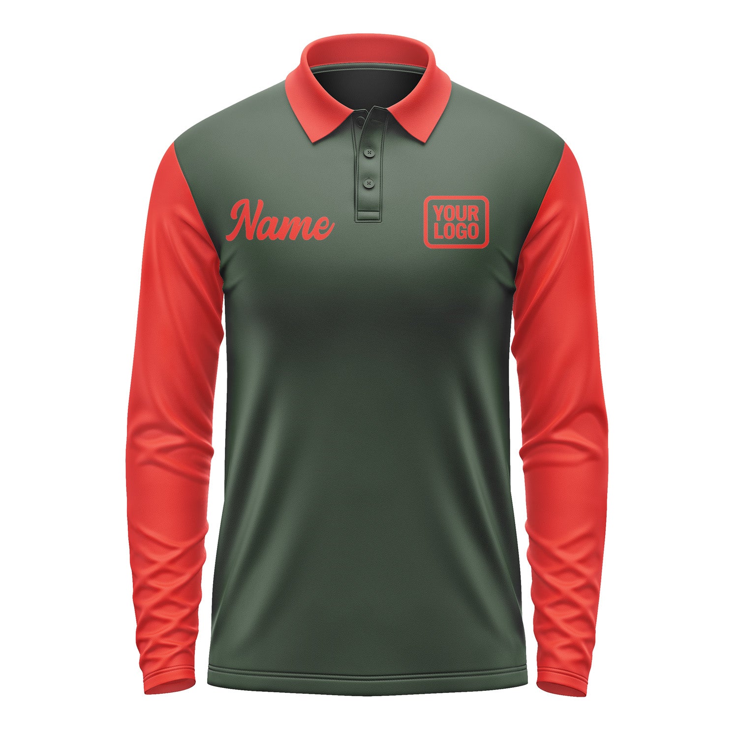 Custom Dark Green Orange Red Long Sleeve Polo Shirt Pl061212B112