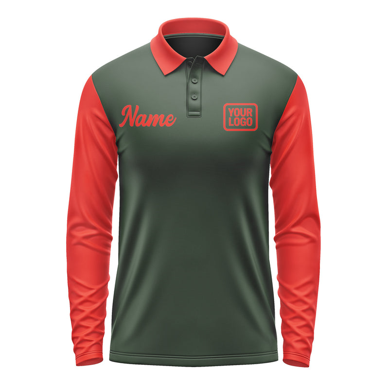 Custom Dark Green Orange Red Long Sleeve Polo Shirt Pl061212B112