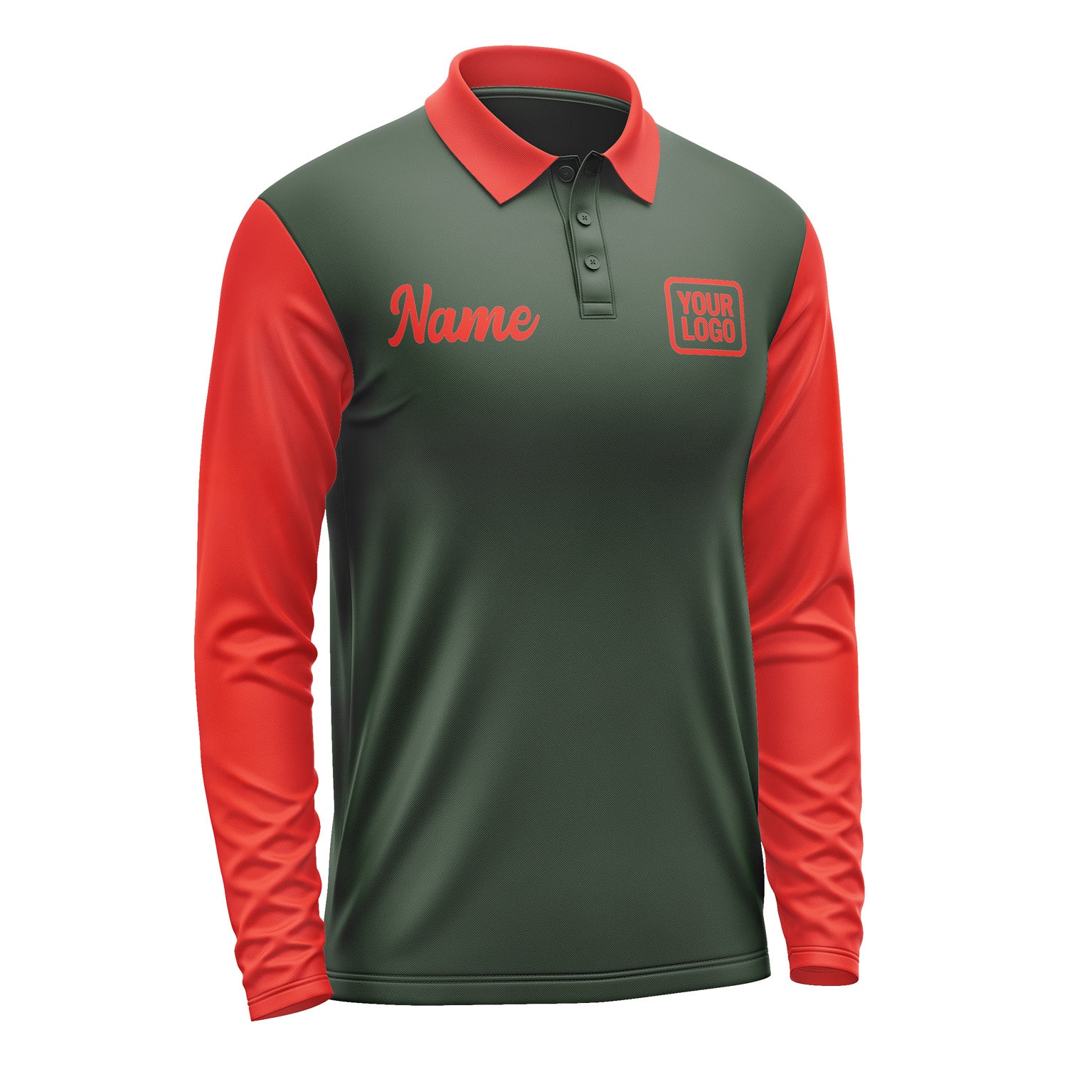 Custom Dark Green Orange Red Long Sleeve Polo Shirt Pl061212B112