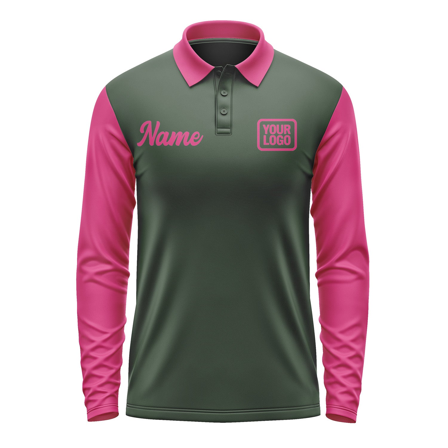 Custom Dark Green Pink Long Sleeve Polo Shirt Pl061313B113