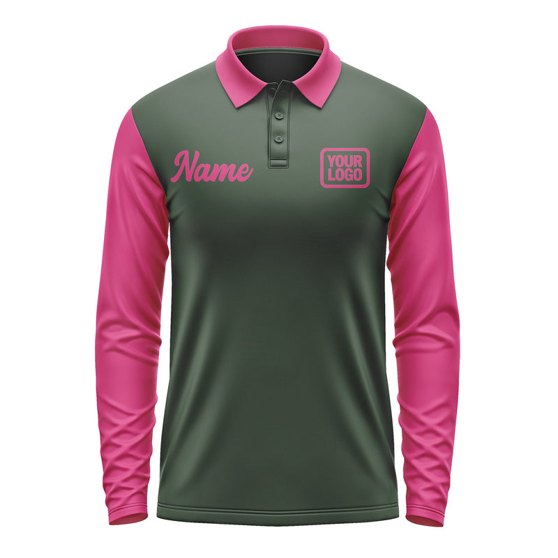 Custom Dark Green Pink Long Sleeve Polo Shirt Pl061313B113