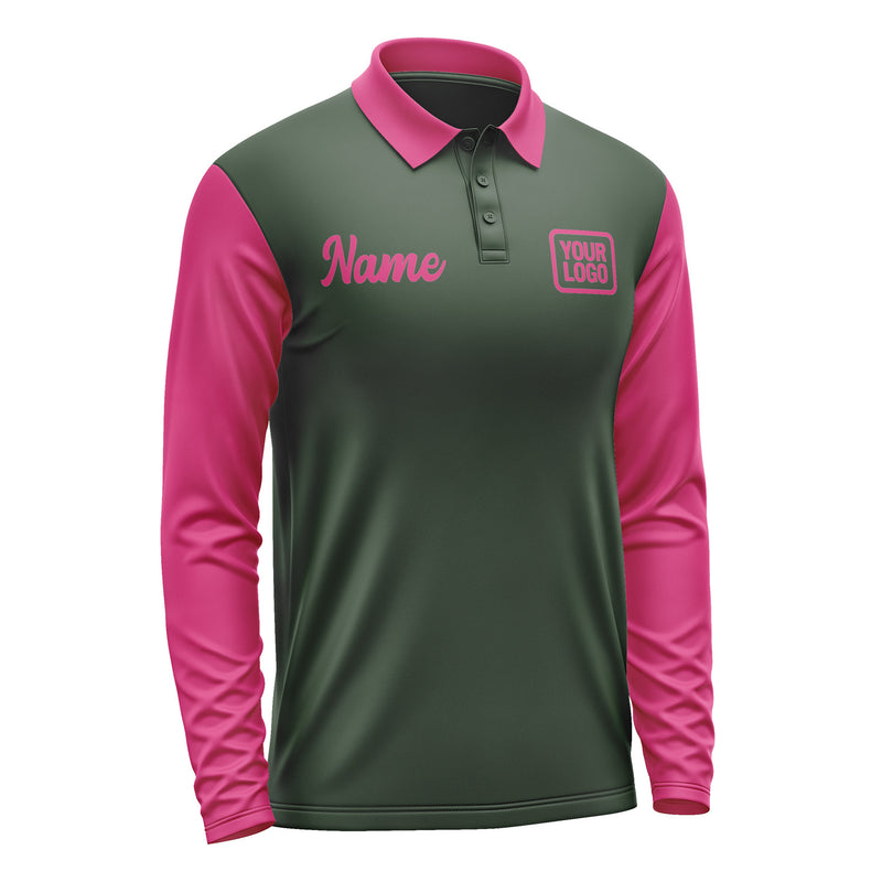 Custom Dark Green Pink Long Sleeve Polo Shirt Pl061313B113