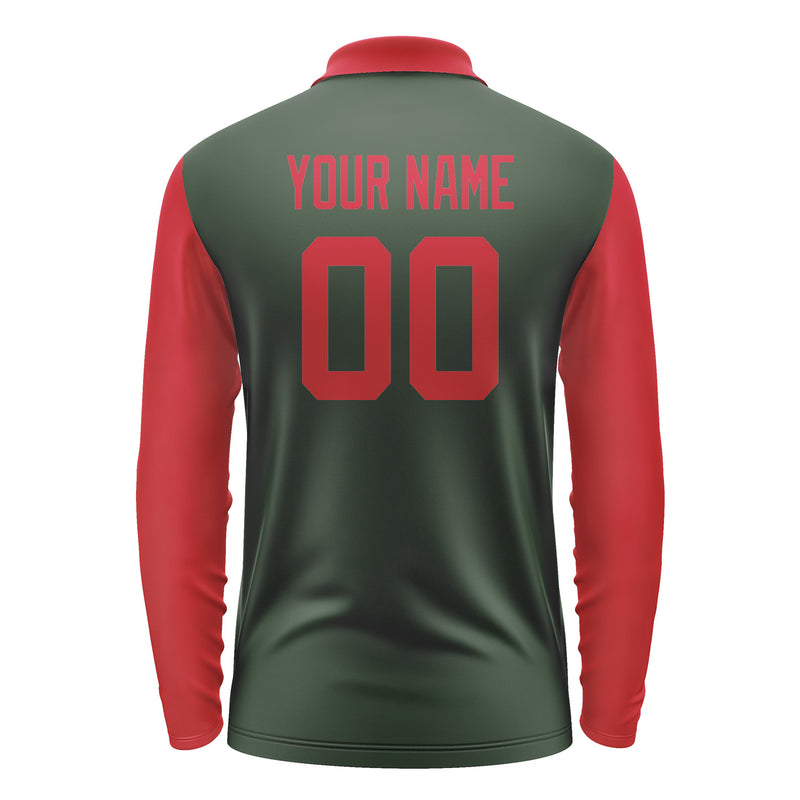 Custom Dark Green Red Long Sleeve Polo Shirt Pl061414B114