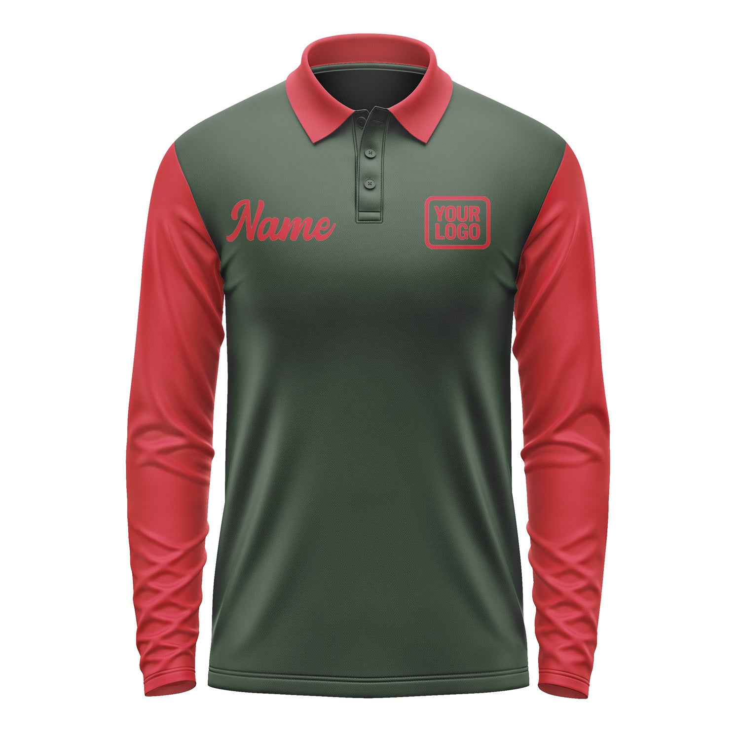 Custom Dark Green Red Long Sleeve Polo Shirt Pl061414B114