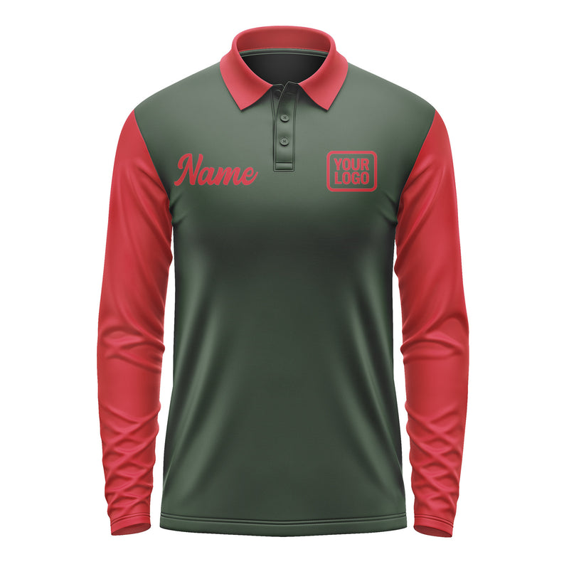 Custom Dark Green Red Long Sleeve Polo Shirt Pl061414B114