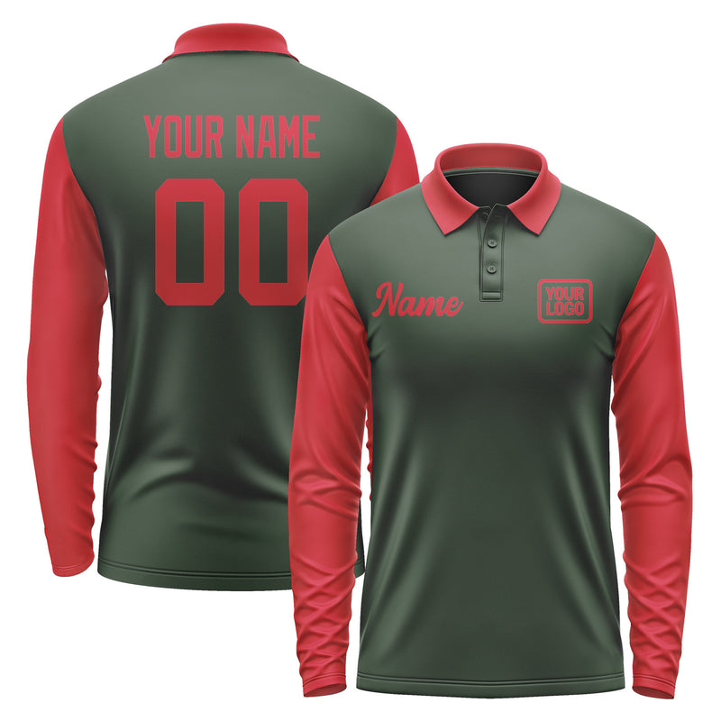 Custom Dark Green Red Long Sleeve Polo Shirt Pl061414B114