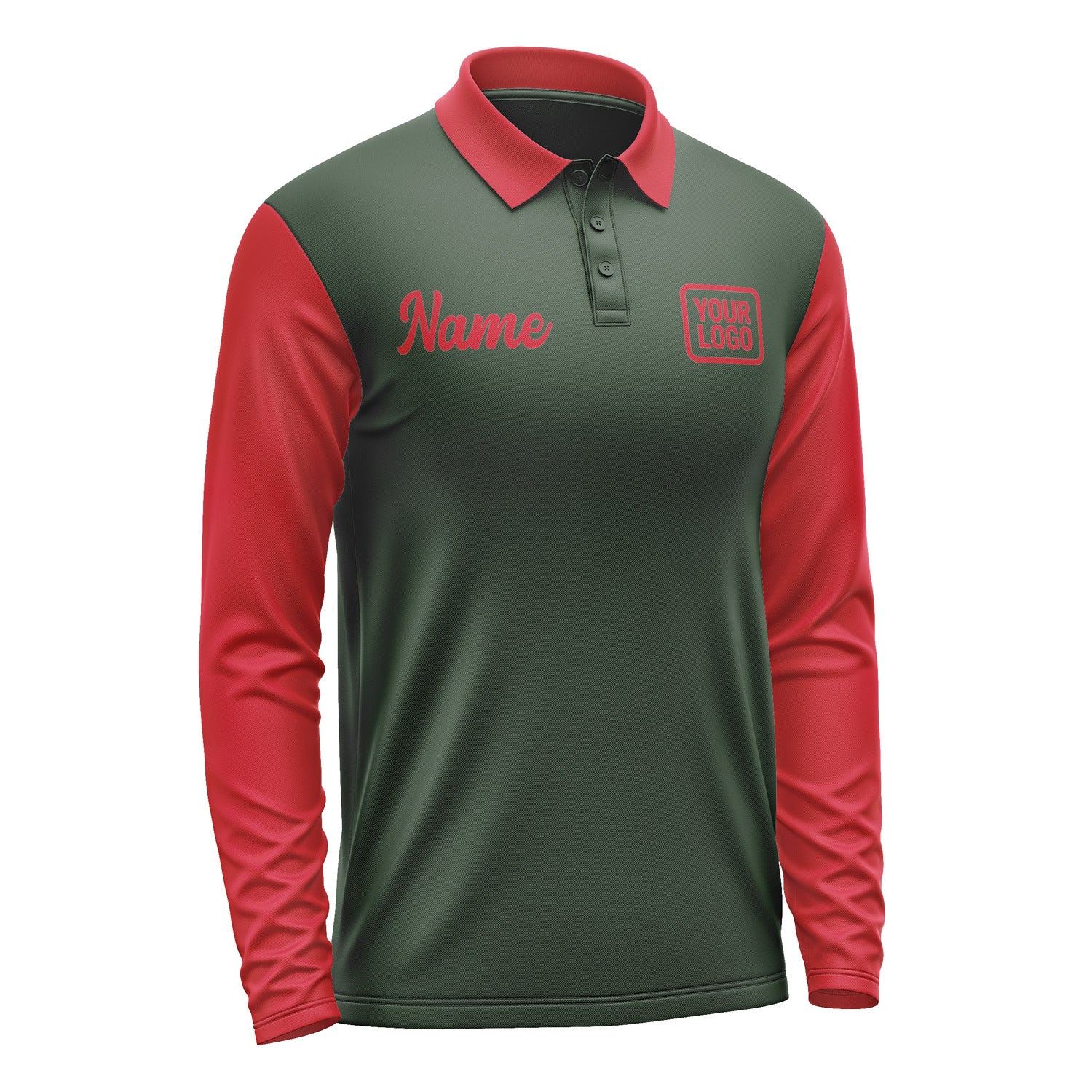 Custom Dark Green Red Long Sleeve Polo Shirt Pl061414B114