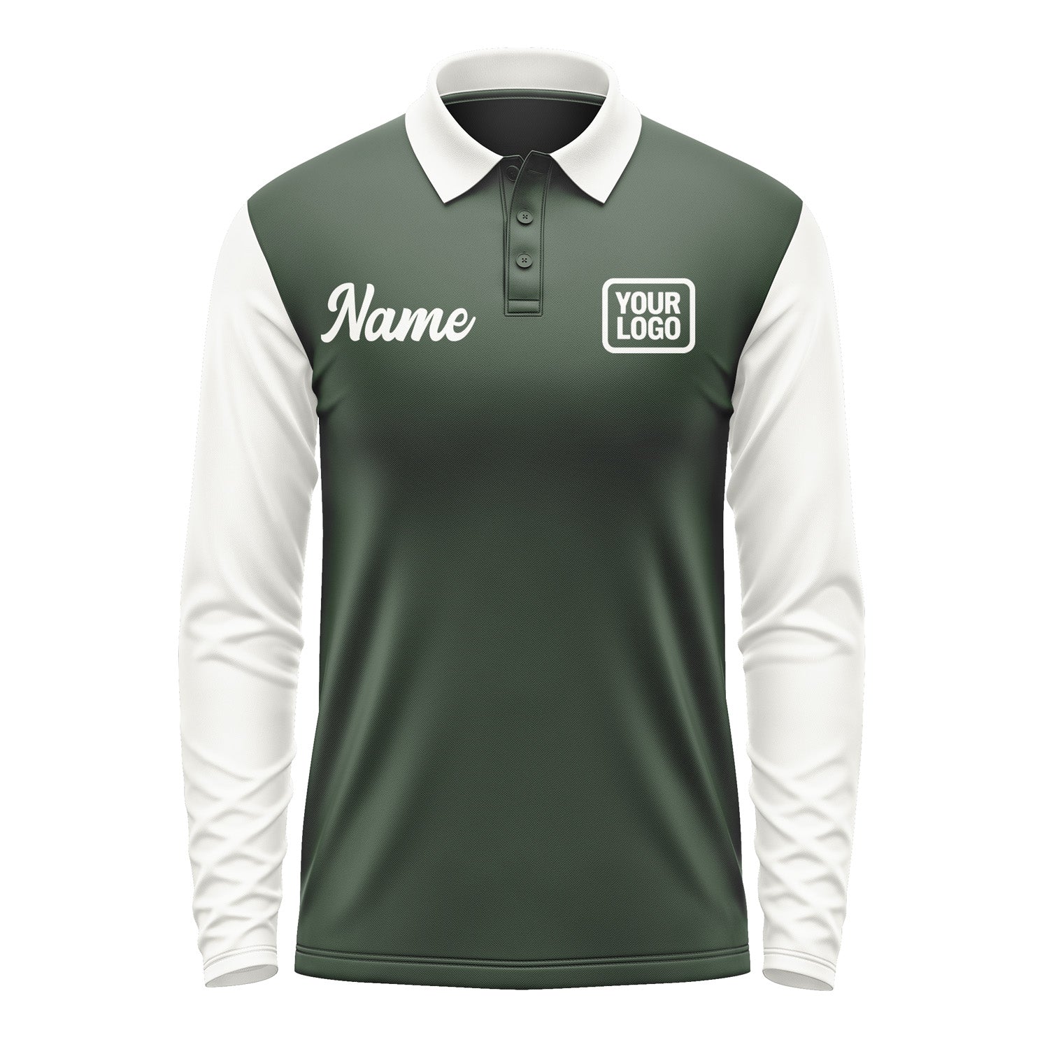 Custom Dark Green White Long Sleeve Polo Shirt Pl061818B118
