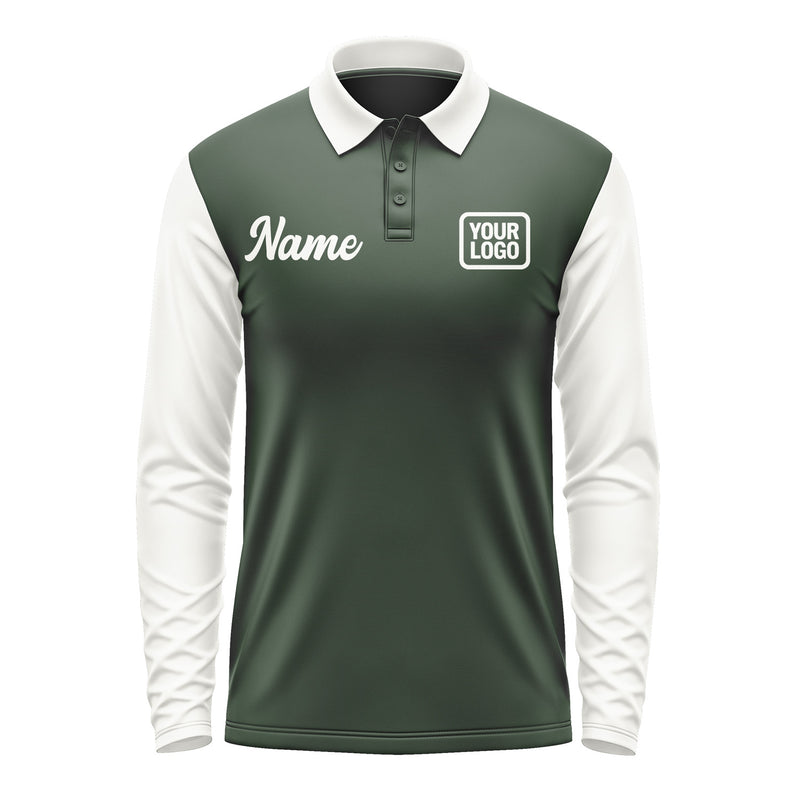 Custom Dark Green White Long Sleeve Polo Shirt Pl061818B118