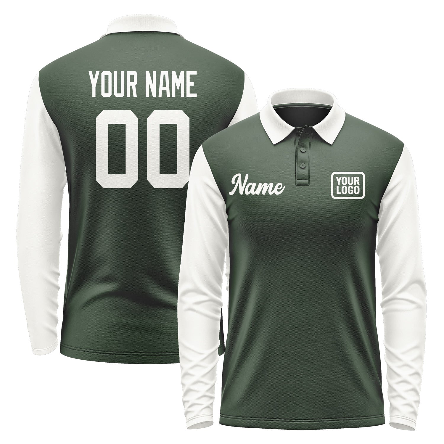 Custom Dark Green White Long Sleeve Polo Shirt Pl061818B118