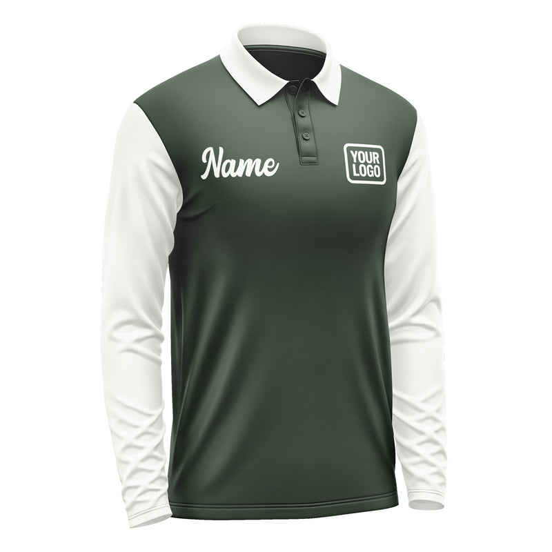Custom Dark Green White Long Sleeve Polo Shirt Pl061818B118