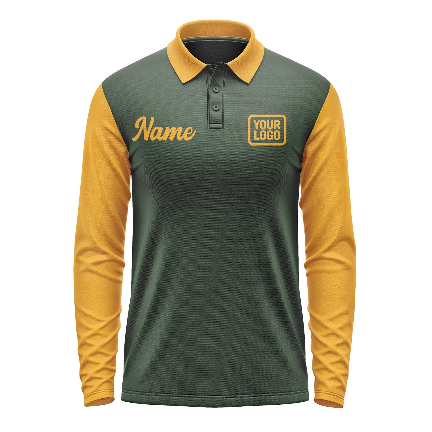 Custom Dark Green Yellow Long Sleeve Polo Shirt Pl061919B119