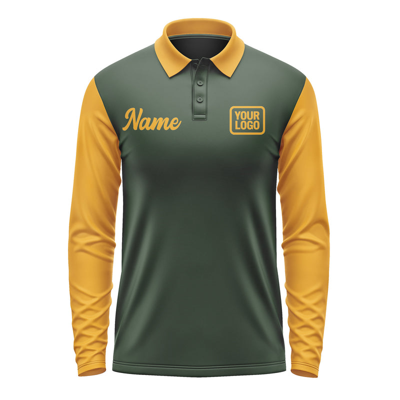 Custom Dark Green Yellow Long Sleeve Polo Shirt Pl061919B119