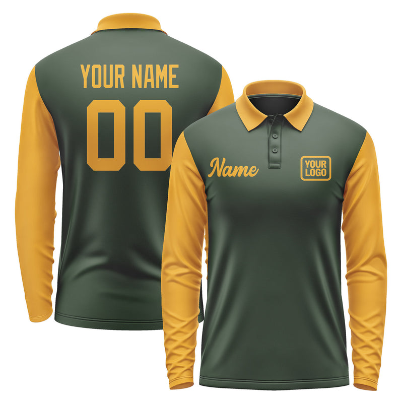 Custom Dark Green Yellow Long Sleeve Polo Shirt Pl061919B119