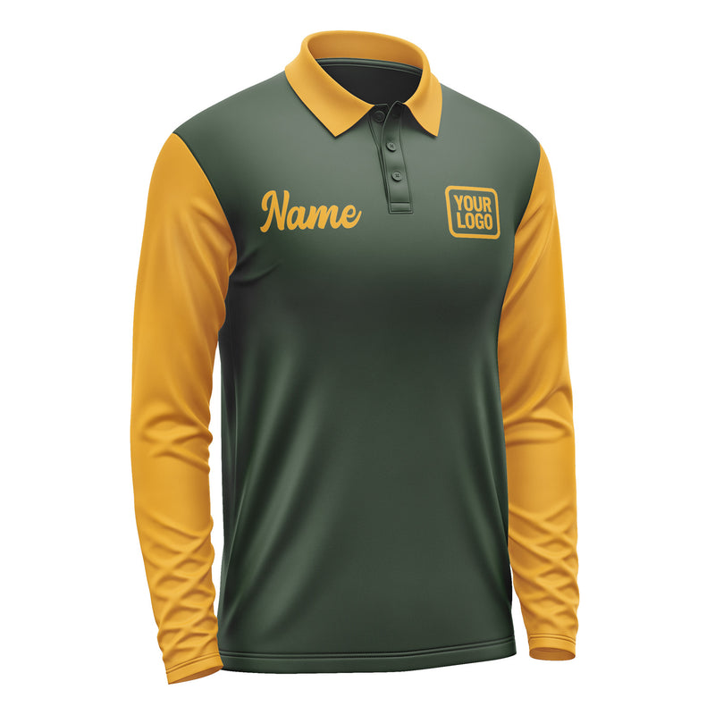 Custom Dark Green Yellow Long Sleeve Polo Shirt Pl061919B119