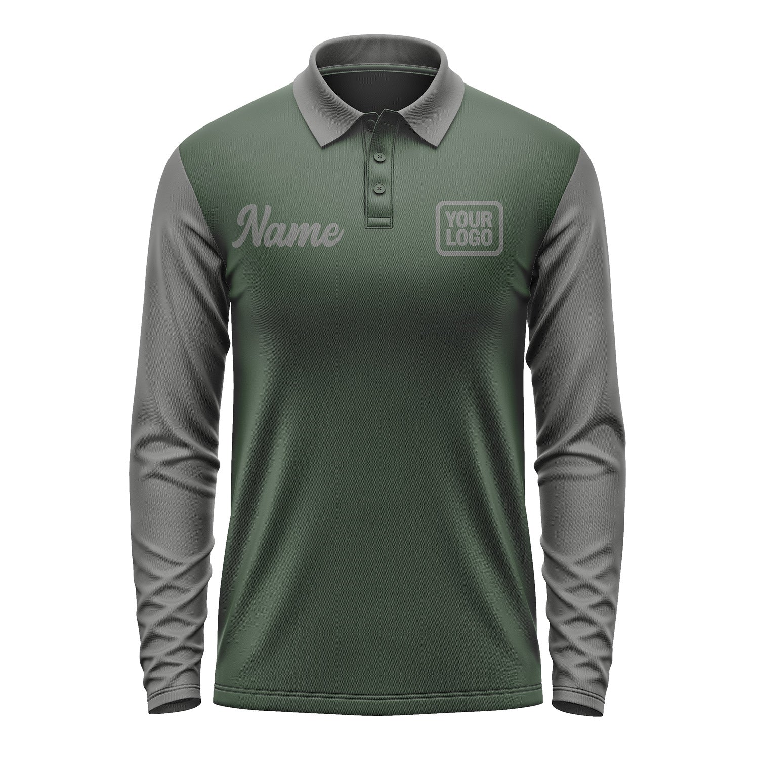 Custom Dark Green Dark Grey Long Sleeve Polo Shirt Pl062020B120