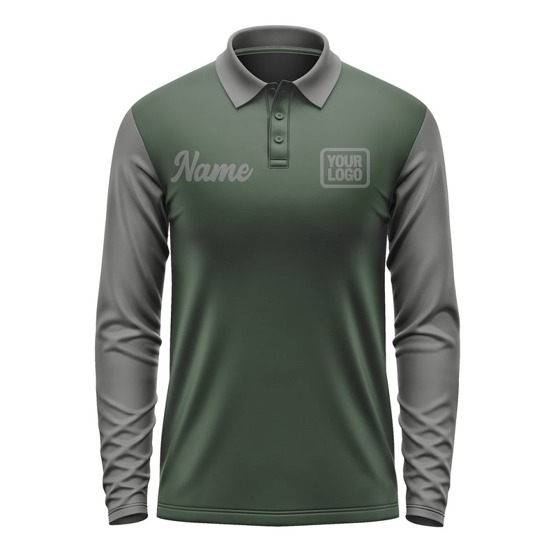 Custom Dark Green Dark Grey Long Sleeve Polo Shirt Pl062020B120