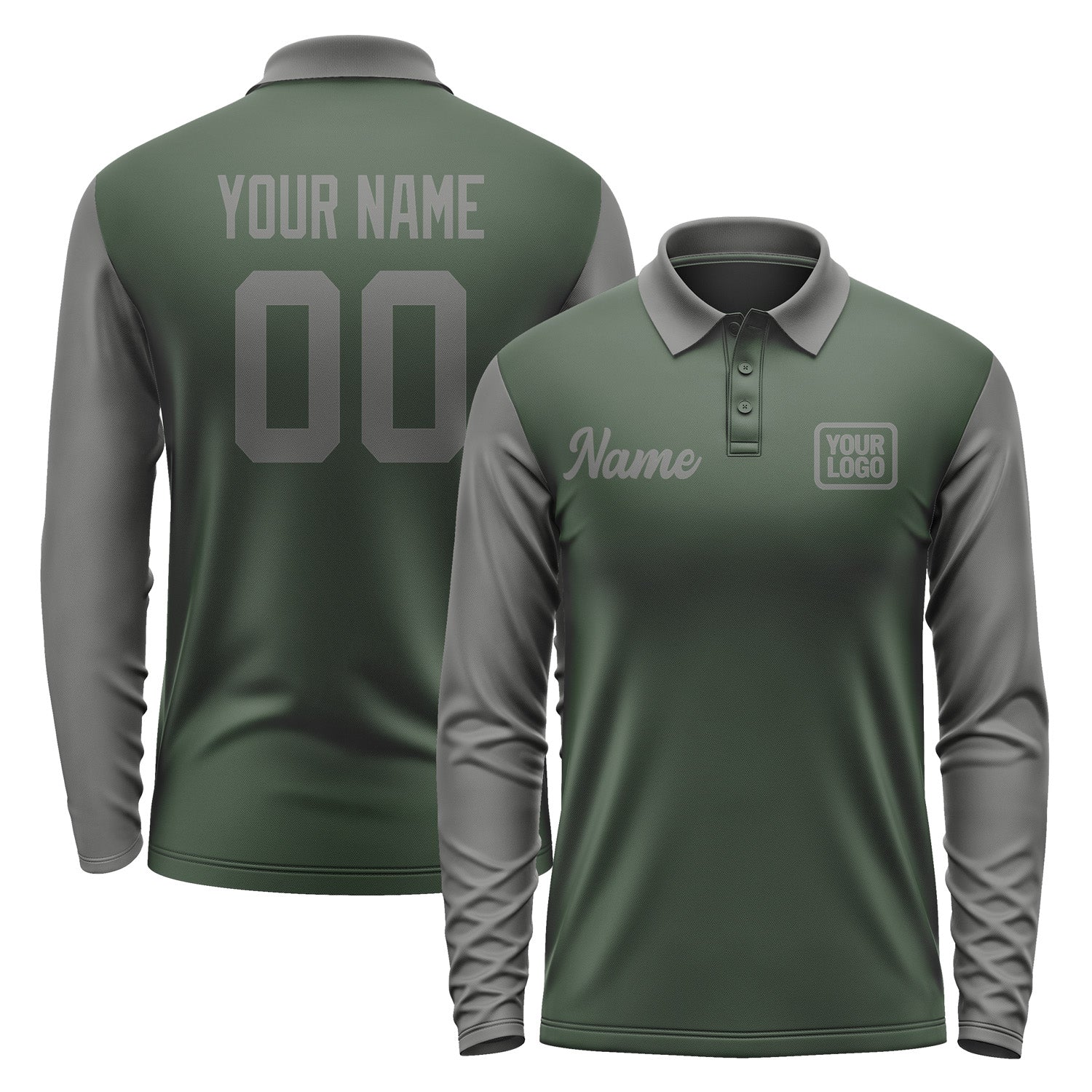 Custom Dark Green Dark Grey Long Sleeve Polo Shirt Pl062020B120