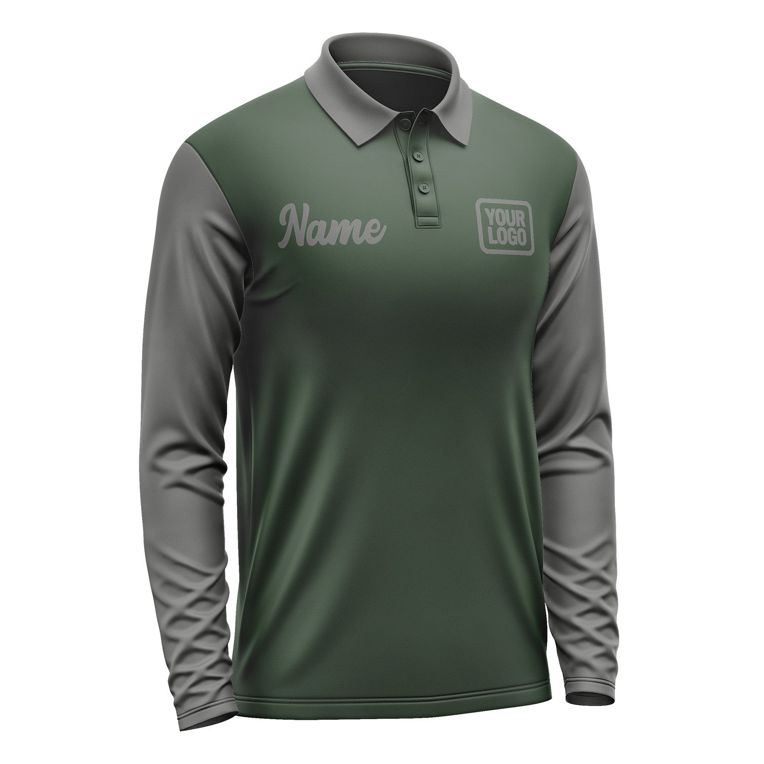 Custom Dark Green Dark Grey Long Sleeve Polo Shirt Pl062020B120