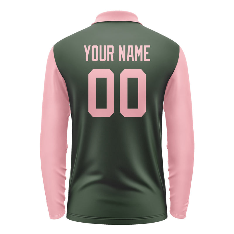 Custom Dark Green Light Pink Long Sleeve Polo Shirt Pl062121B121