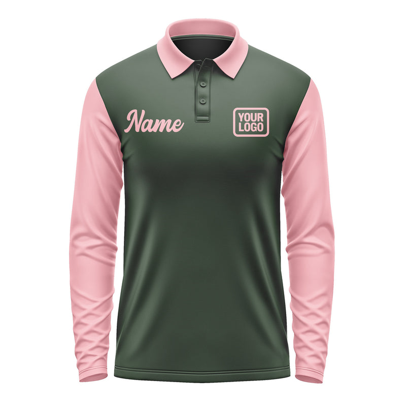Custom Dark Green Light Pink Long Sleeve Polo Shirt Pl062121B121