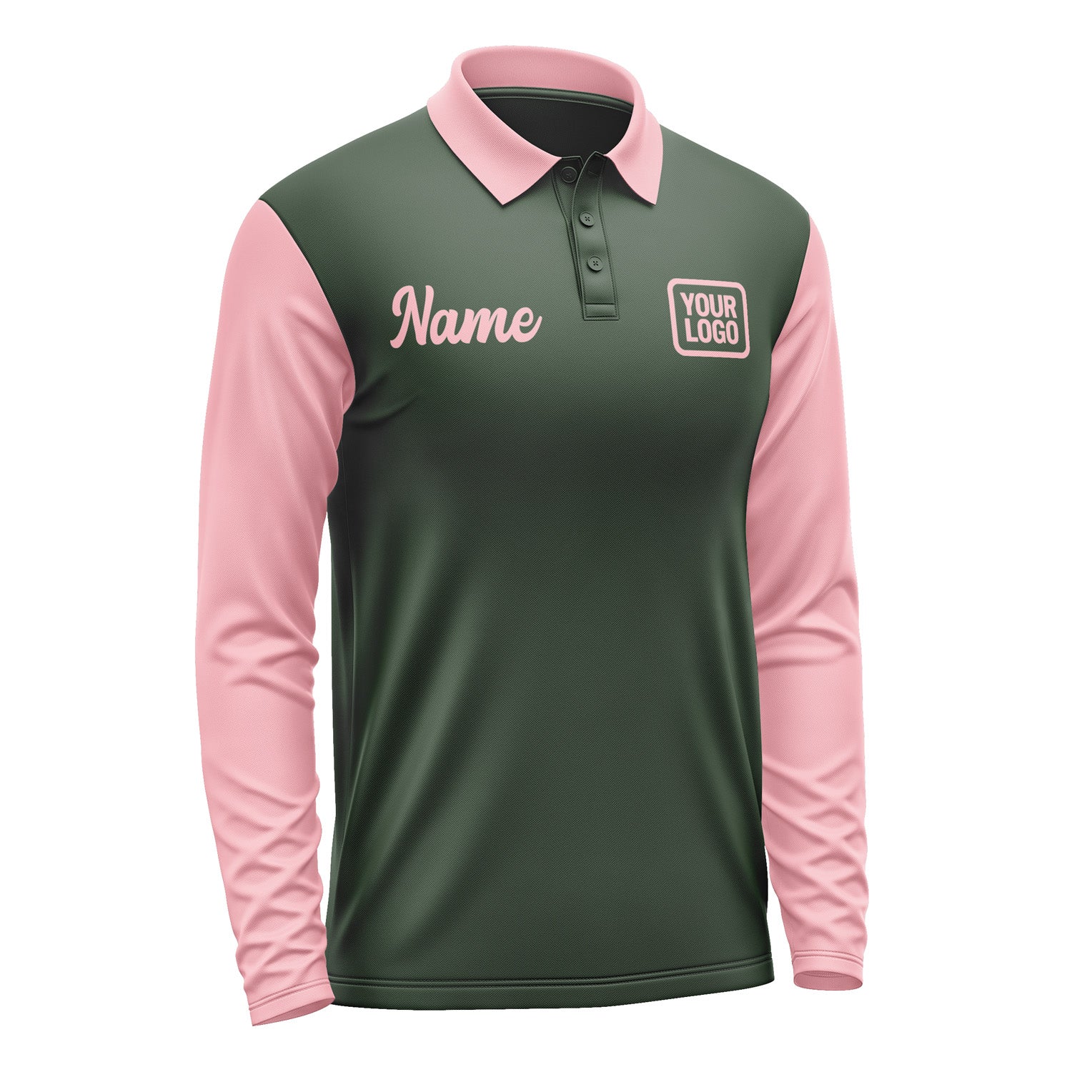 Custom Dark Green Light Pink Long Sleeve Polo Shirt Pl062121B121