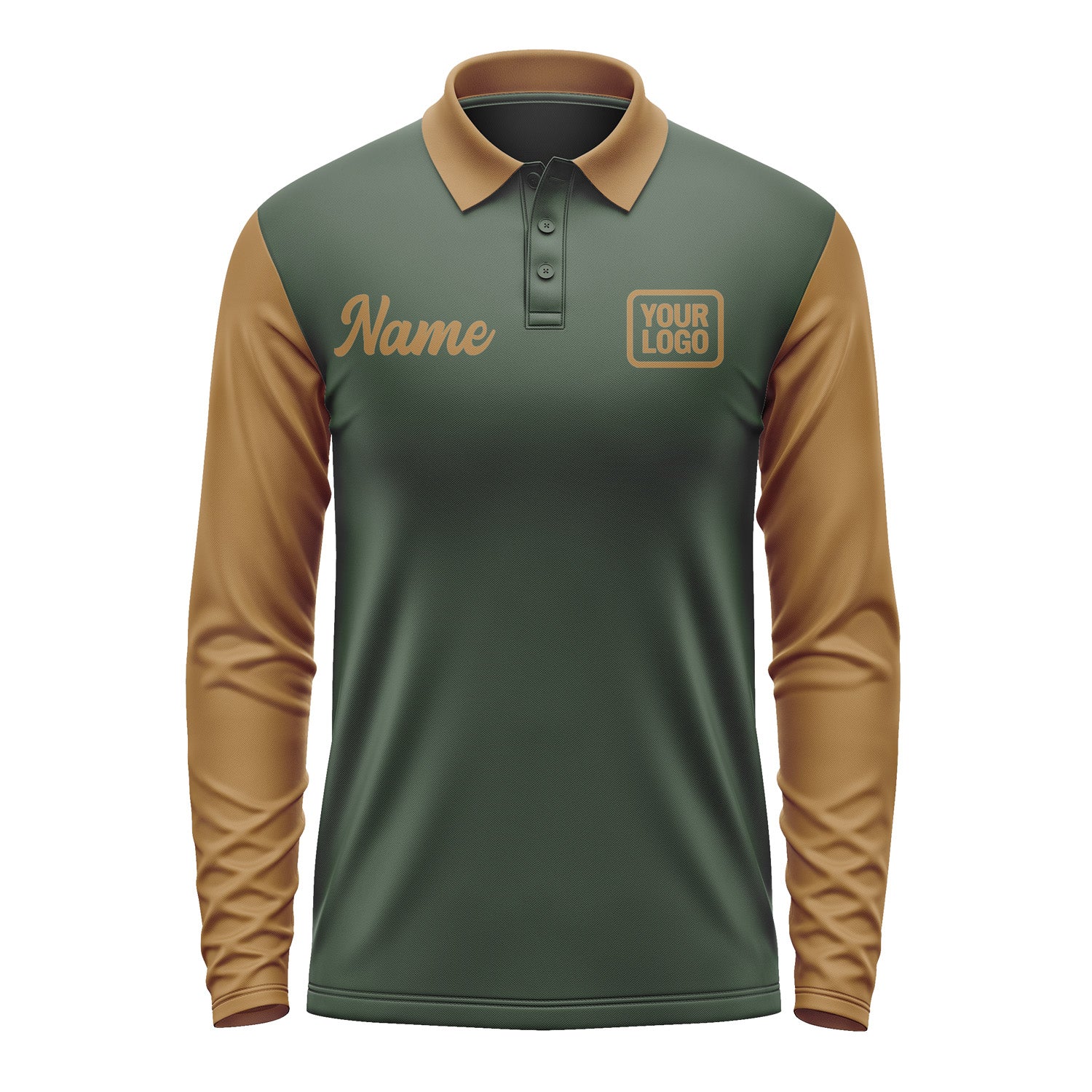 Custom Dark Green Khaki Long Sleeve Polo Shirt Pl062222B122