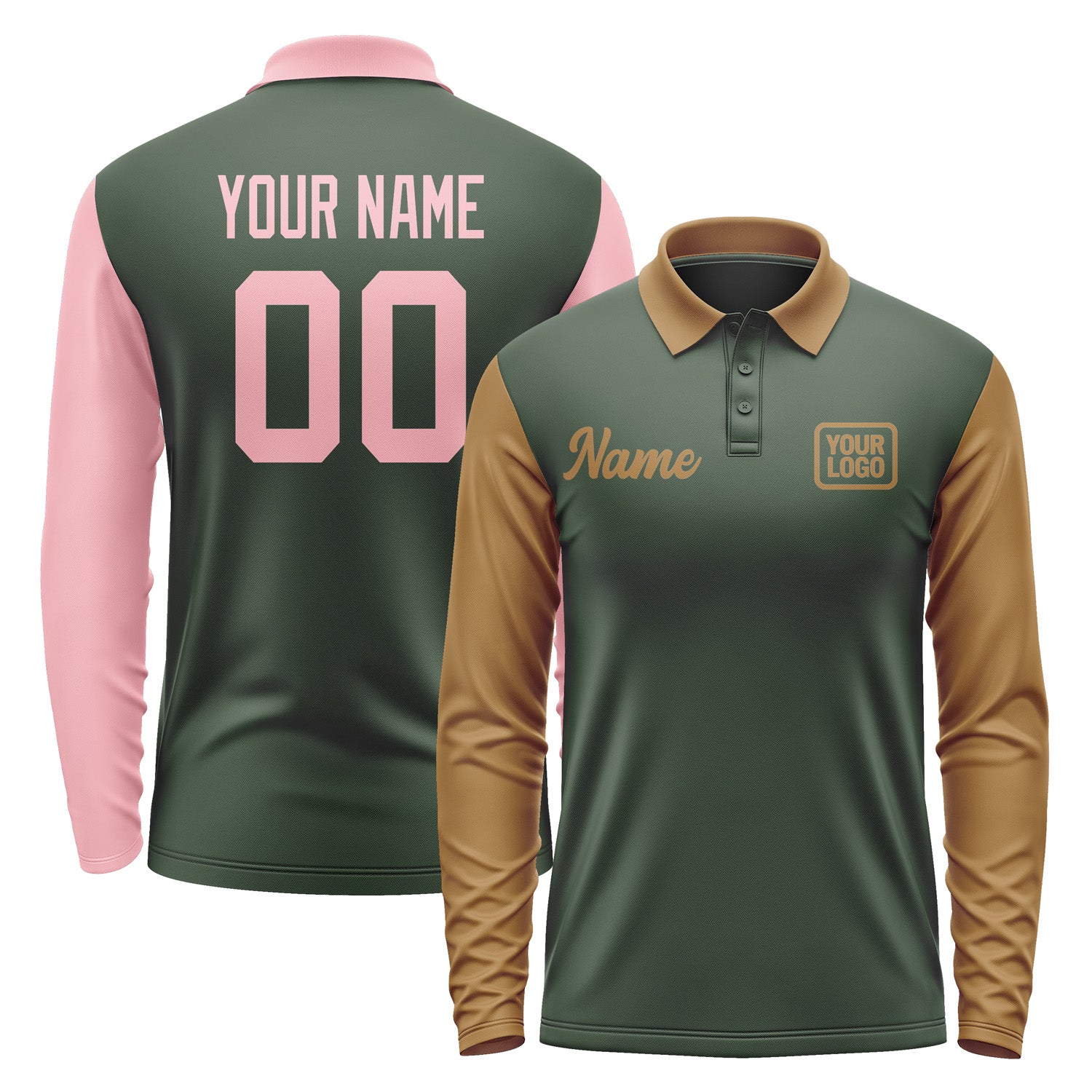 Custom Dark Green Khaki Long Sleeve Polo Shirt Pl062222B122