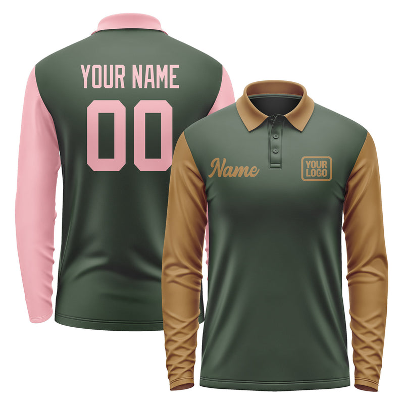 Custom Dark Green Khaki Long Sleeve Polo Shirt Pl062222B122
