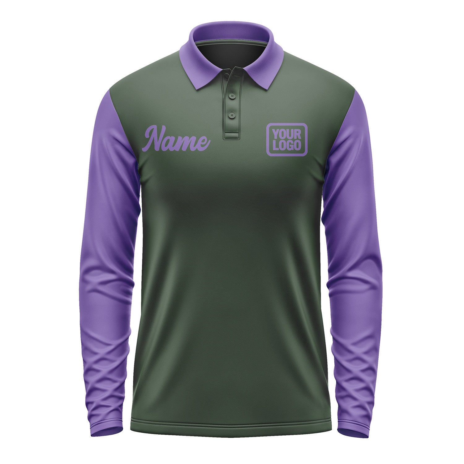 Custom Dark Green Light Purple Long Sleeve Polo Shirt Pl062323B123