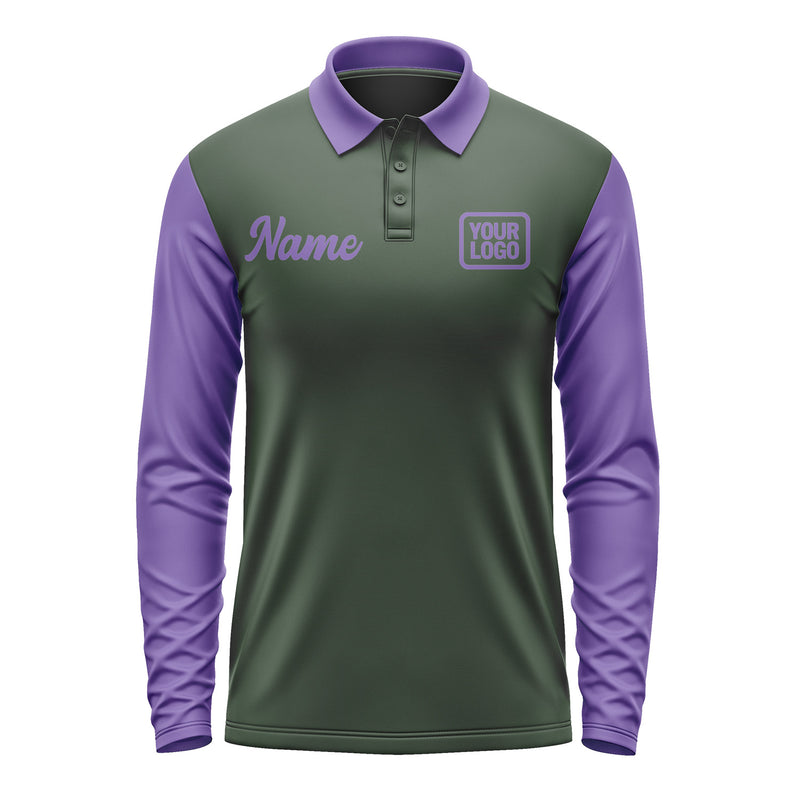 Custom Dark Green Light Purple Long Sleeve Polo Shirt Pl062323B123
