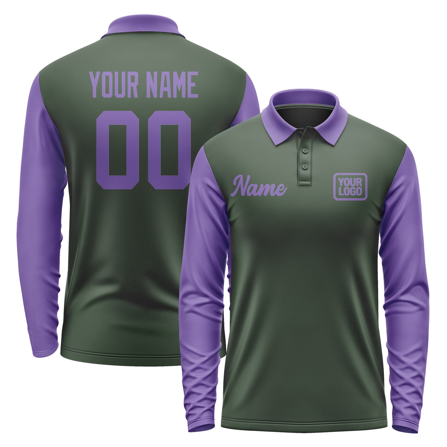 Custom Dark Green Light Purple Long Sleeve Polo Shirt Pl062323B123