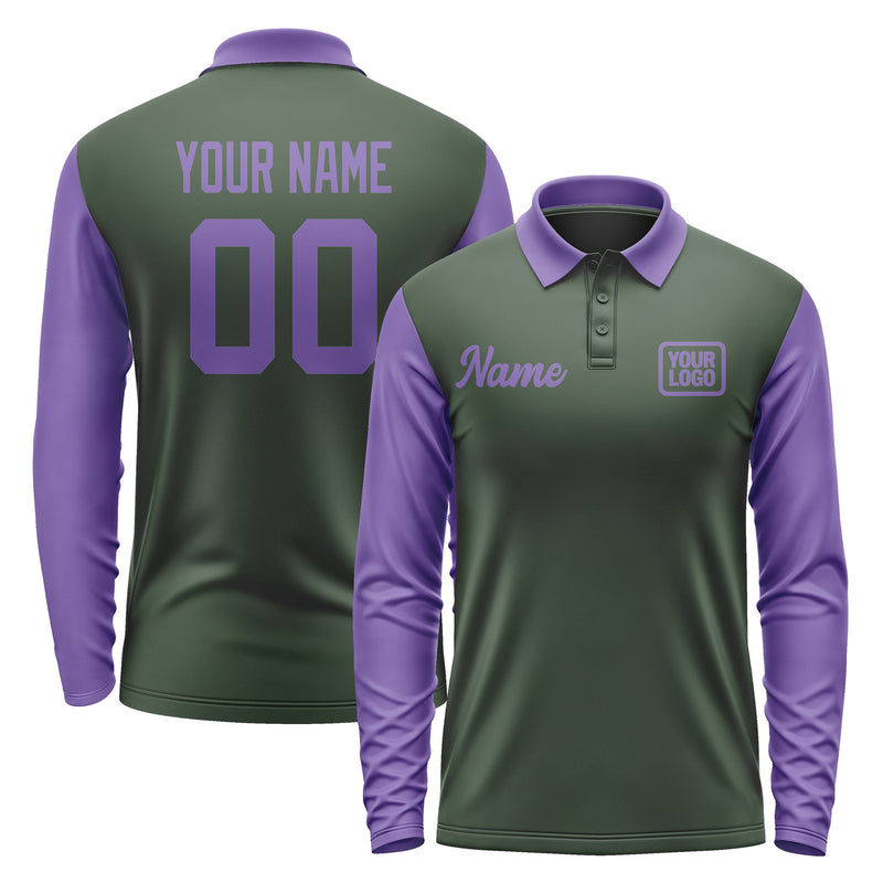 Custom Dark Green Light Purple Long Sleeve Polo Shirt Pl062323B123