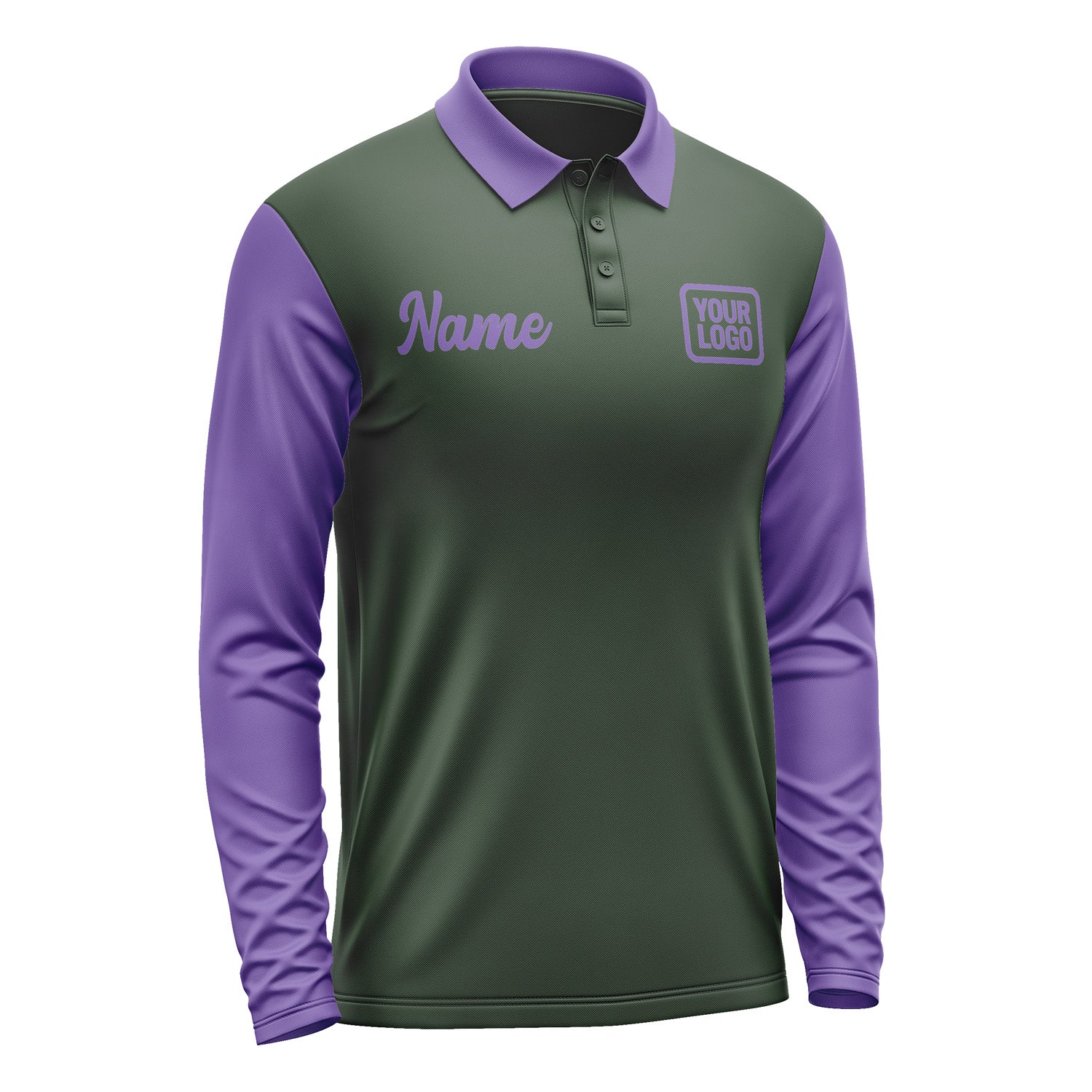 Custom Dark Green Light Purple Long Sleeve Polo Shirt Pl062323B123