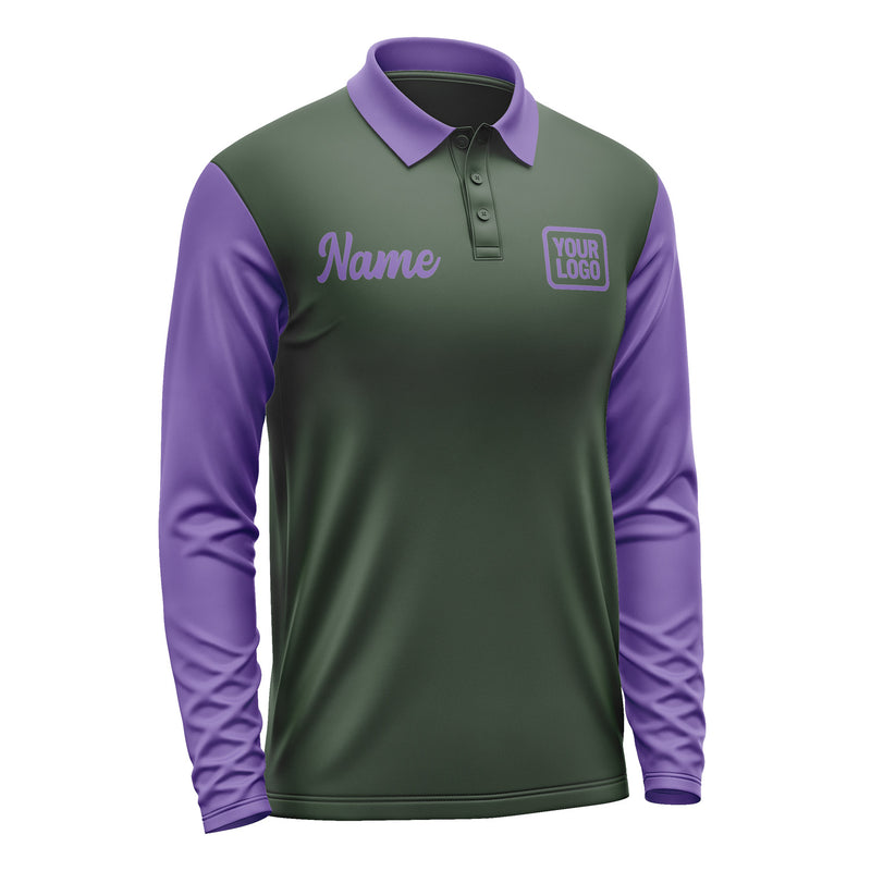 Custom Dark Green Light Purple Long Sleeve Polo Shirt Pl062323B123
