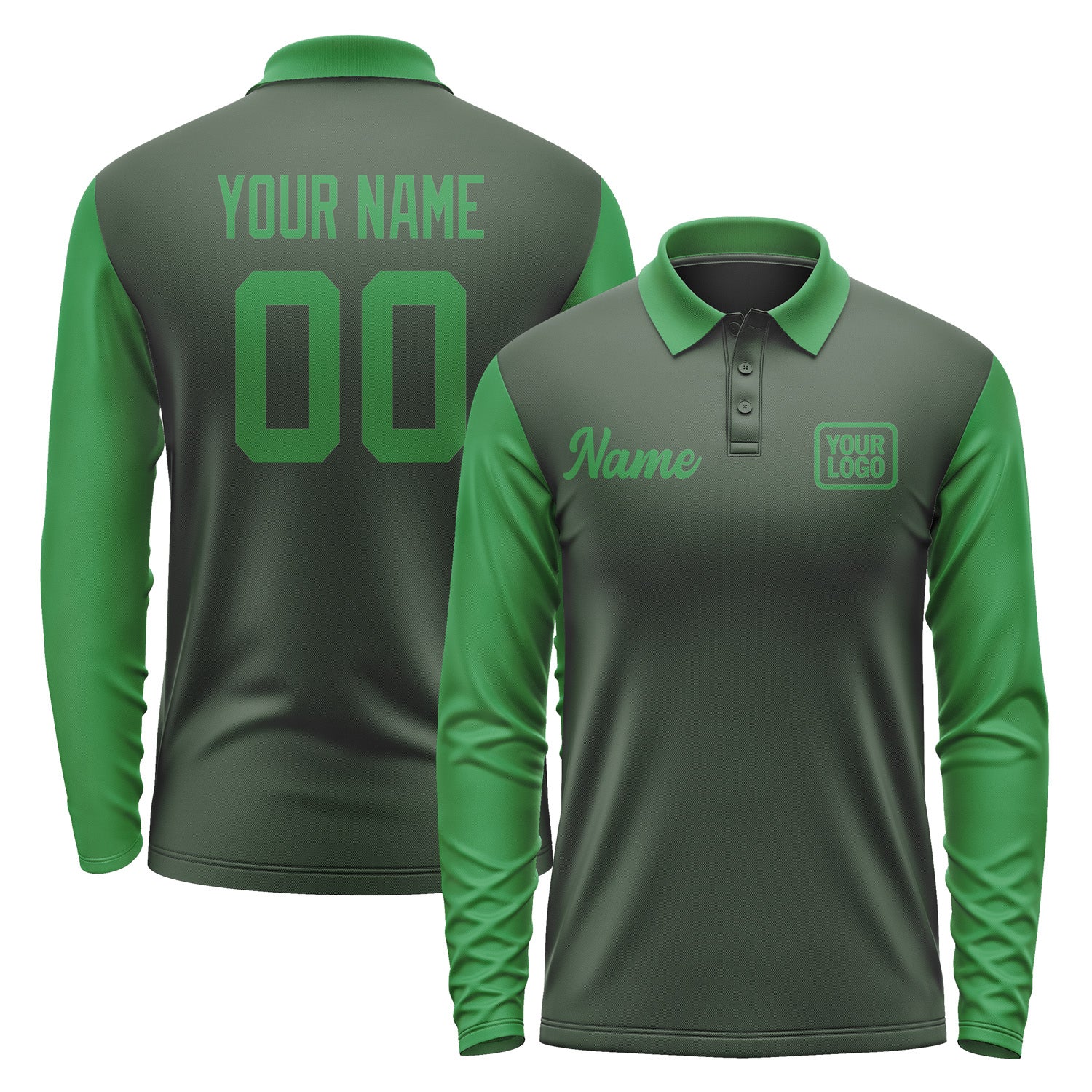 Custom Dark Green Emerald Green Long Sleeve Polo Shirt Pl062424B124