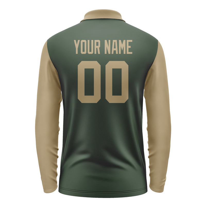 Custom Dark Green Light Khaki Long Sleeve Polo Shirt Pl062525B125