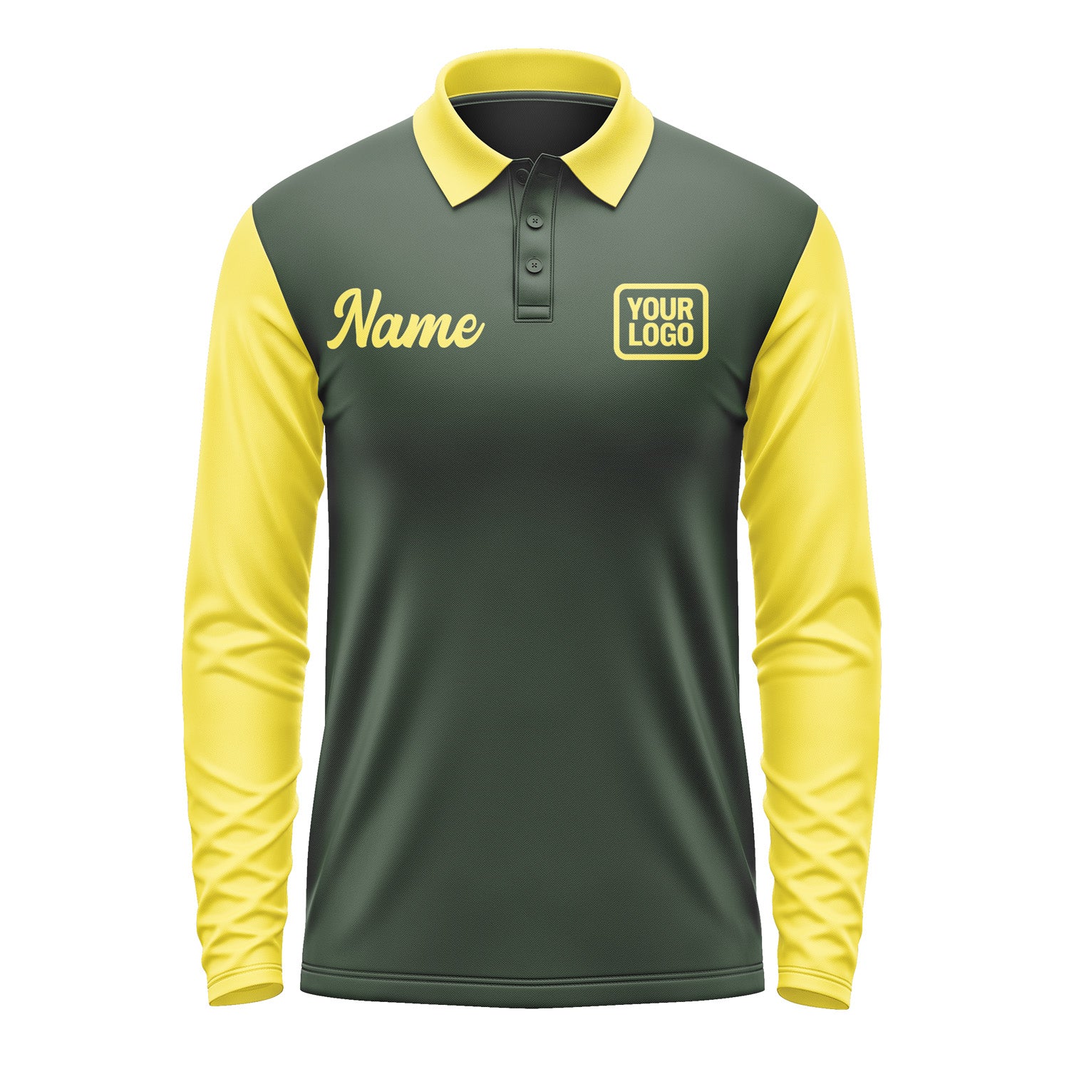 Custom Dark Green Light Yellow Long Sleeve Polo Shirt Pl062626B126