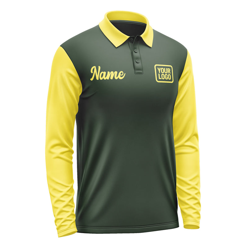 Custom Dark Green Light Yellow Long Sleeve Polo Shirt Pl062626B126