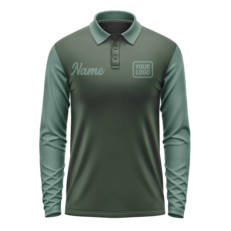 Custom Dark Green Blue Green Long Sleeve Polo Shirt Pl062727B127