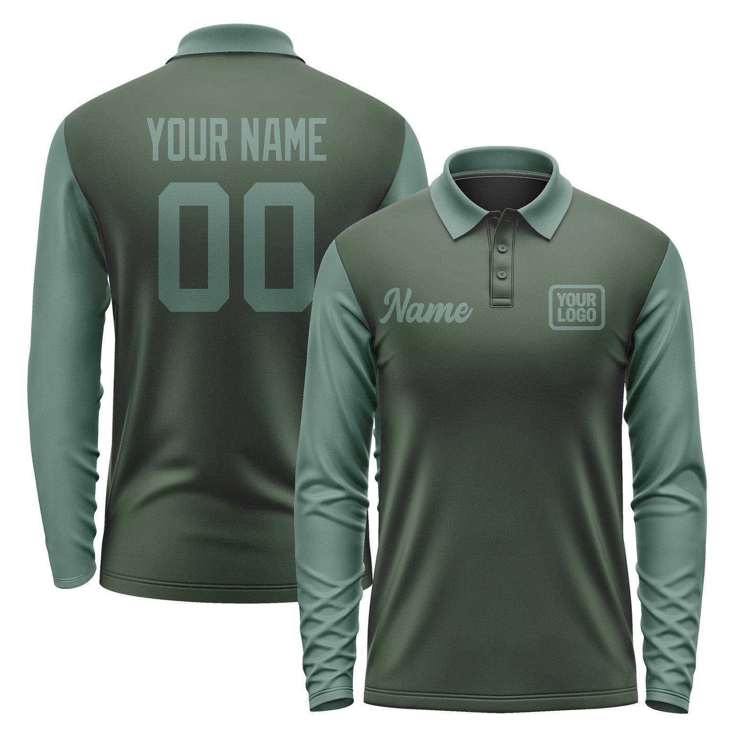 Custom Dark Green Blue Green Long Sleeve Polo Shirt Pl062727B127