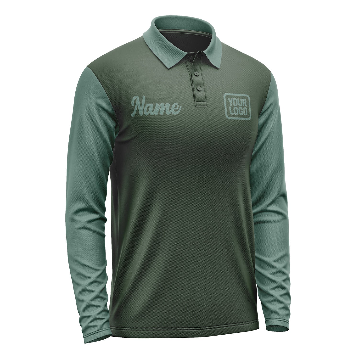 Custom Dark Green Blue Green Long Sleeve Polo Shirt Pl062727B127