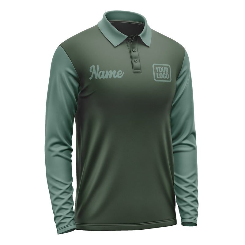 Custom Dark Green Blue Green Long Sleeve Polo Shirt Pl062727B127