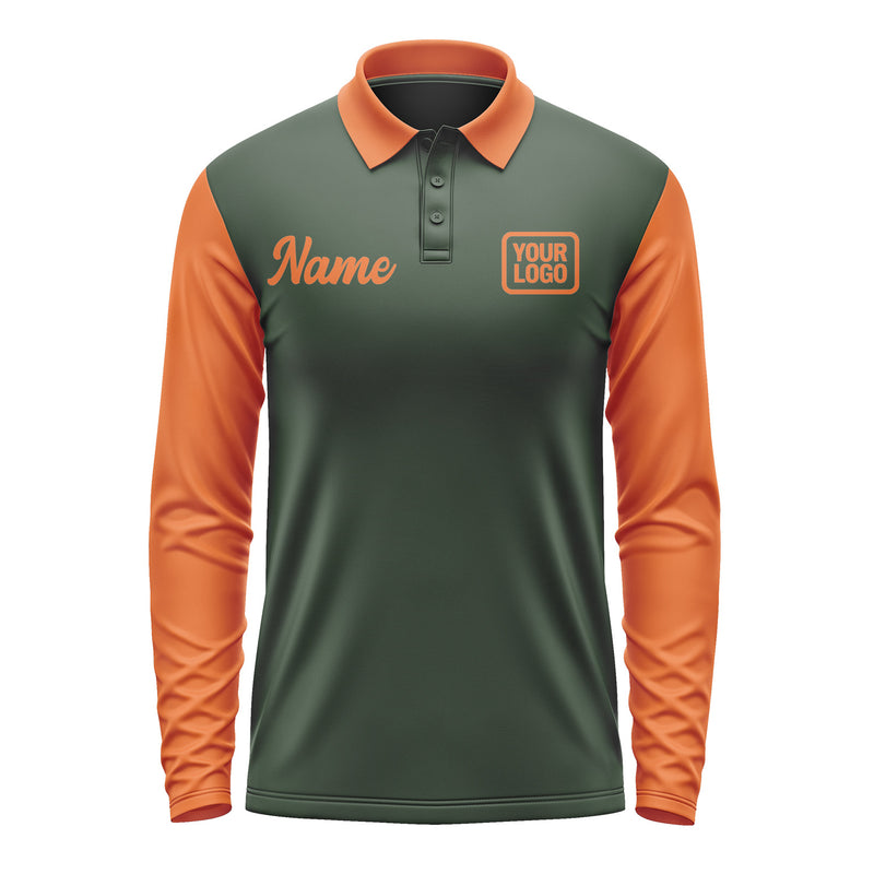 Custom Dark Green Orange Long Sleeve Polo Shirt Pl062828B128