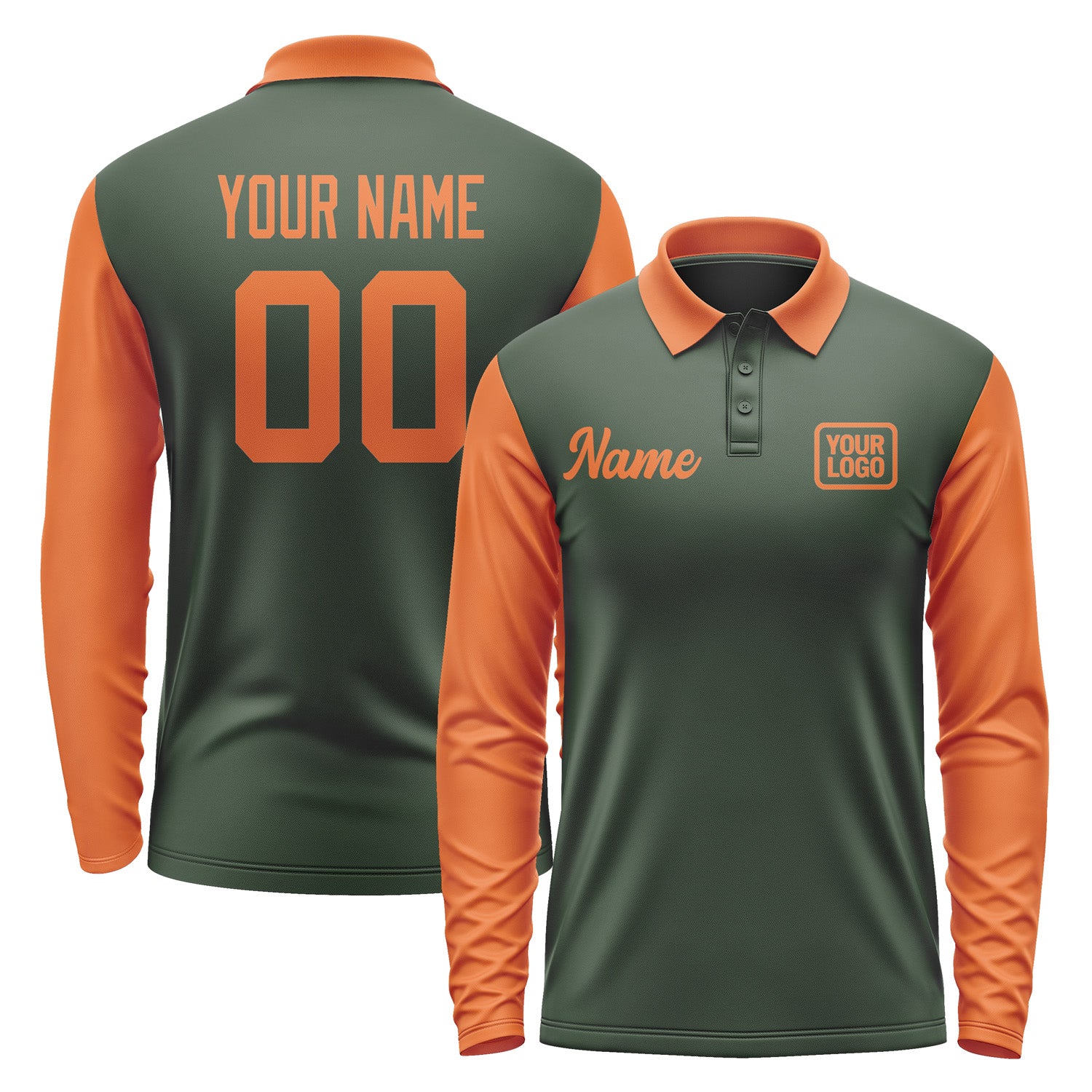 Custom Dark Green Orange Long Sleeve Polo Shirt Pl062828B128