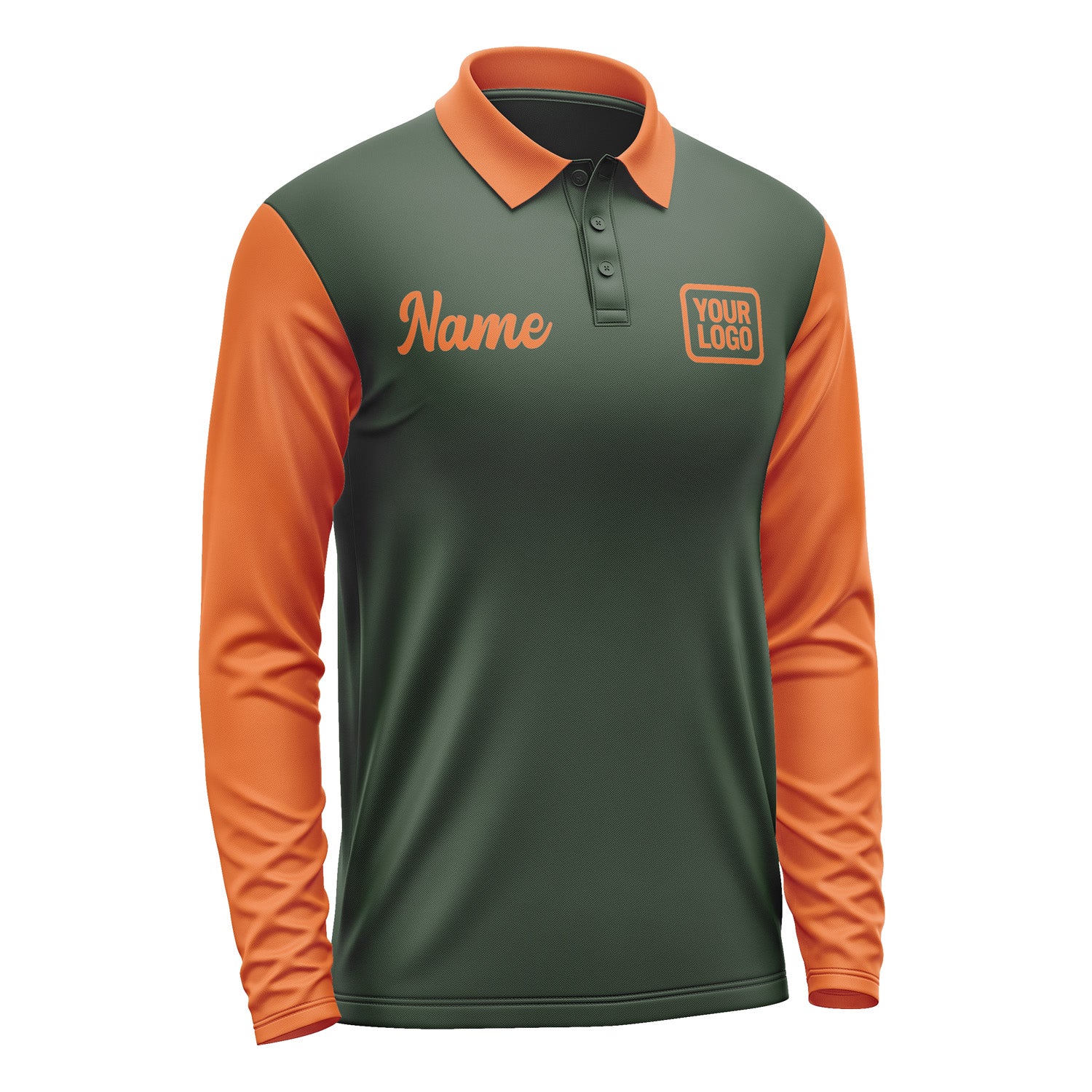Custom Dark Green Orange Long Sleeve Polo Shirt Pl062828B128