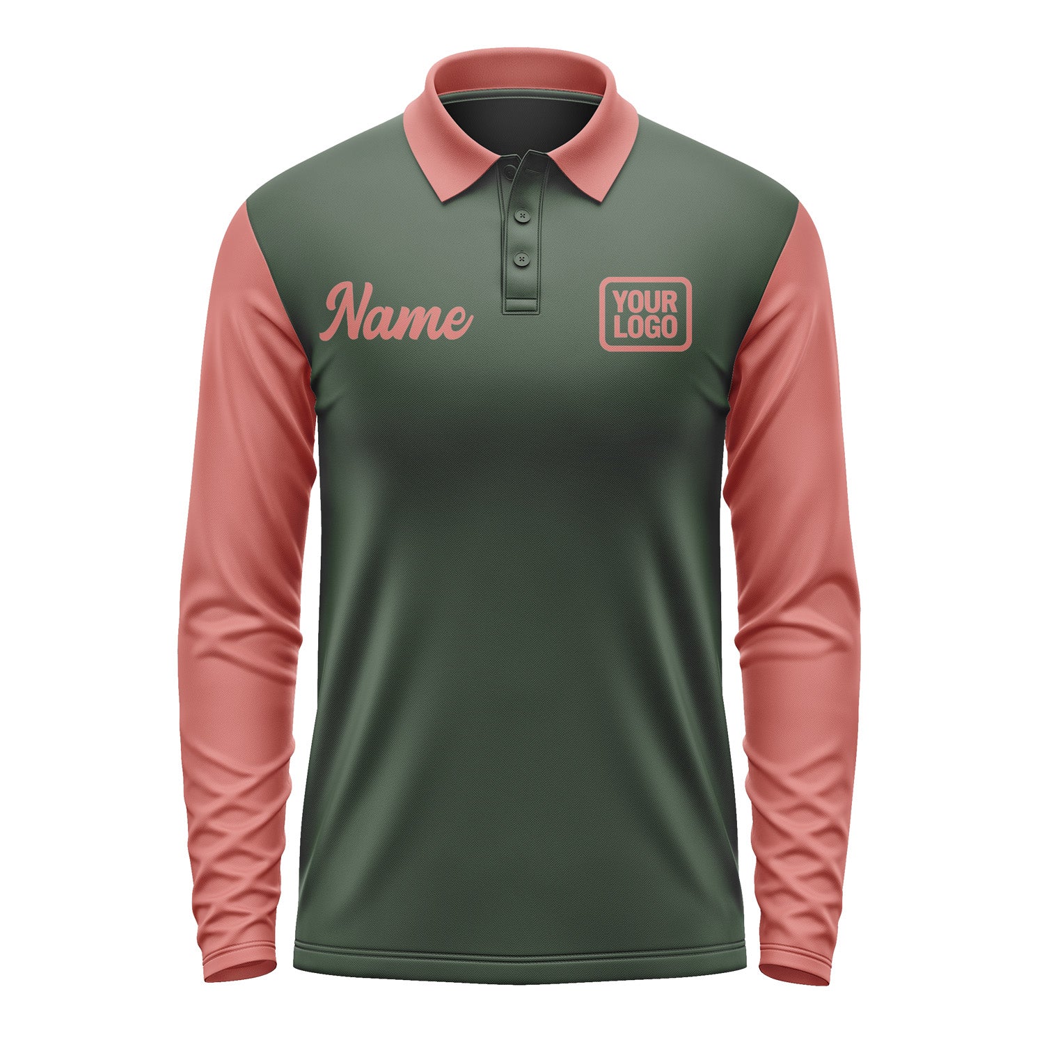 Custom Dark Green Copper Rose Long Sleeve Polo Shirt Pl062929B129