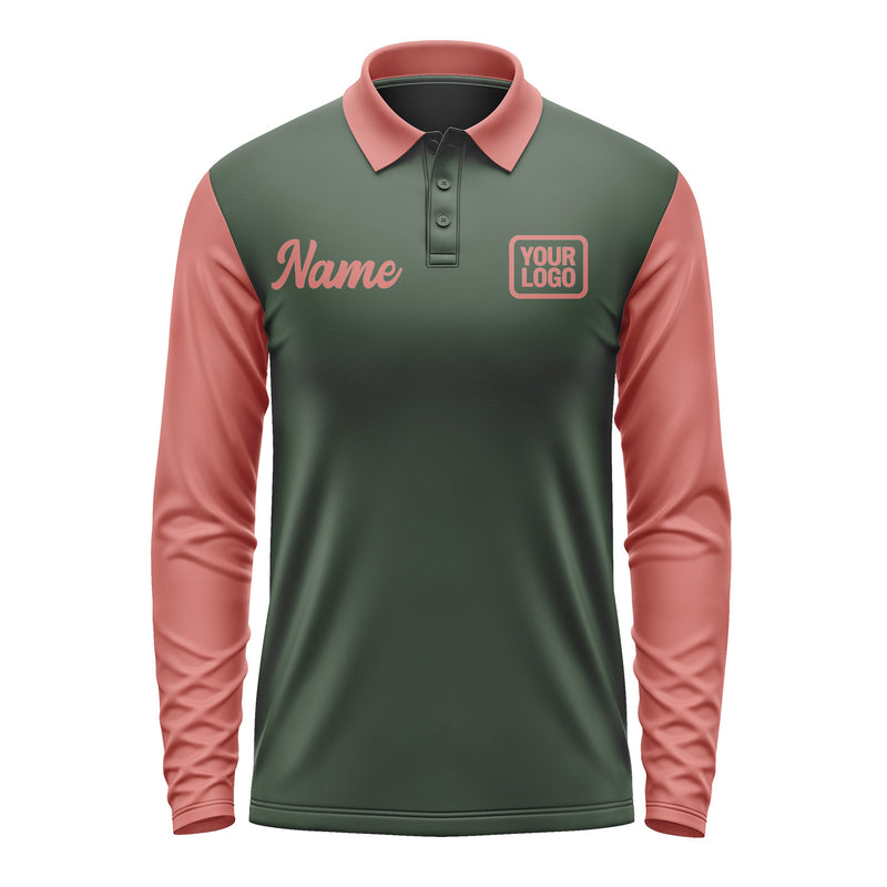 Custom Dark Green Copper Rose Long Sleeve Polo Shirt Pl062929B129